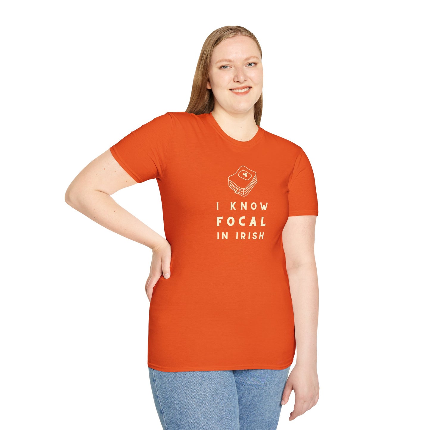 I KNOW FOCAL IN IRISH Unisex Softstyle 100% Cotton T-Shirt