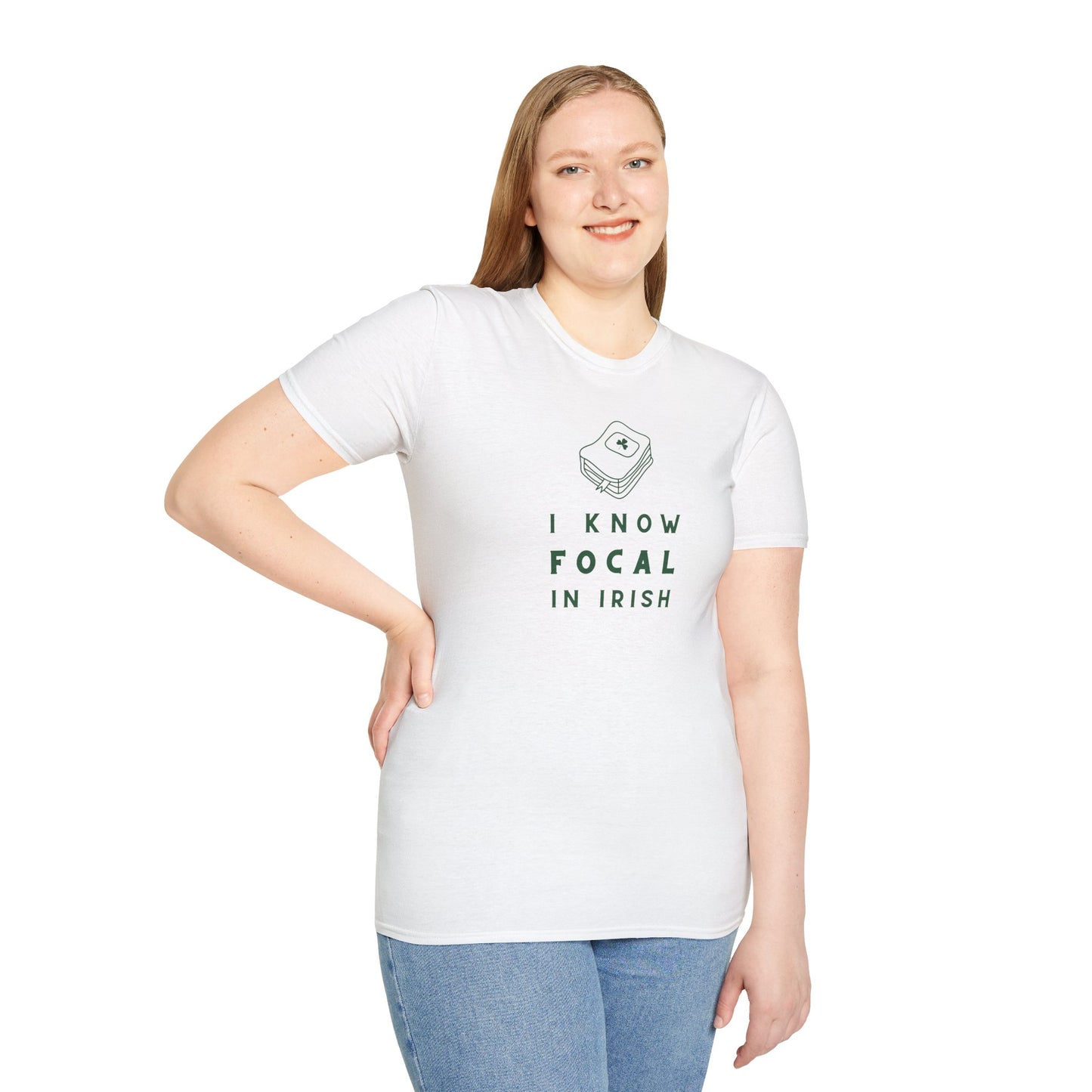 I KNOW FOCAL IN IRISH Unisex Softstyle 100% Cotton T-Shirt