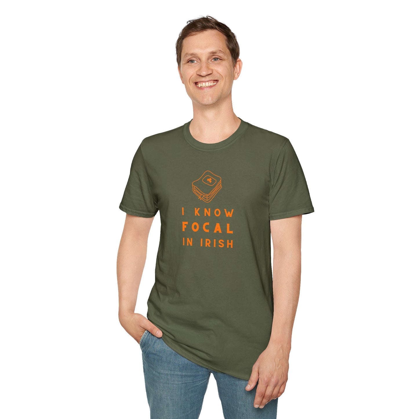 I KNOW FOCAL IN IRISH Unisex Softstyle 100% Cotton T-Shirt